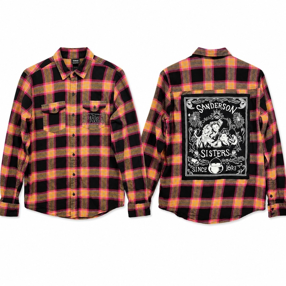Disney Hocus Pocus Sanderson Sisters Cotton Flannel Button Up Shirt Sz Small